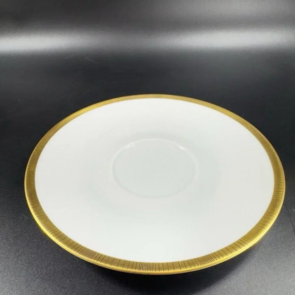 Rosenthal Germany White Gold Band Black Lines Double Handle Cup Saucer Set‎